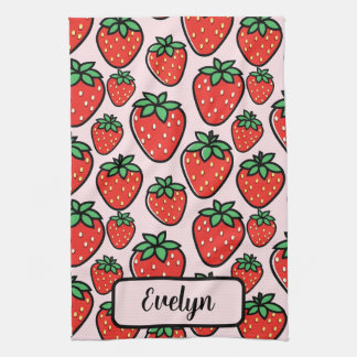 Retro Sweet Strawberry Cartoon Personalized キッチンタオル