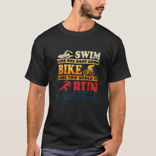 Retro Swim Bike Run Triathlon Athletic Sport Men W Tシャツ (正面)