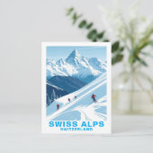 Retro Swiss Alps Skiing, Switzerland Travel ポストカード (スタンド正面)