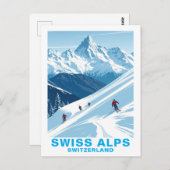 Retro Swiss Alps Skiing, Switzerland Travel ポストカード (正面/裏面)