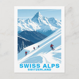 Retro Swiss Alps Skiing, Switzerland Travel ポストカード