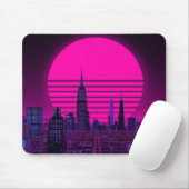 Retro Synthwave Cyberpunk City Neon Gaming Desk Ma マウスパッド (マウス)