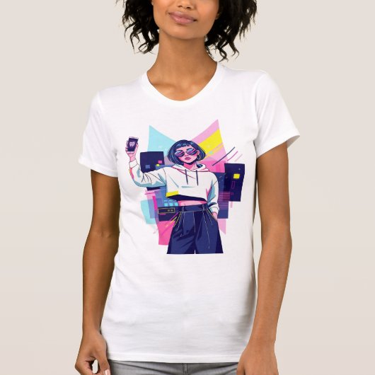 Retro Synthwave Girl Graphic T-Shirt Tシャツ (正面)