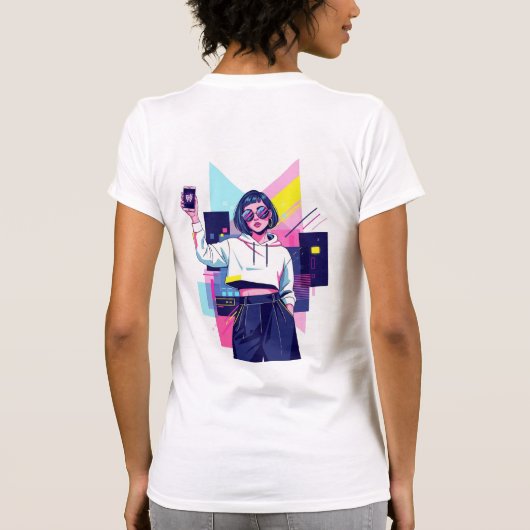 Retro Synthwave Girl Graphic T-Shirt Tシャツ (裏面)