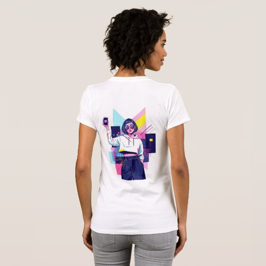 Retro Synthwave Girl Graphic T-Shirt Tシャツ (裏面フル)