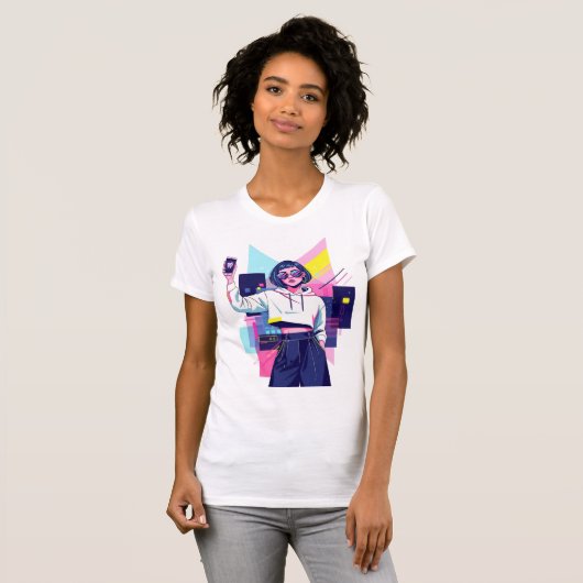 Retro Synthwave Girl Graphic T-Shirt Tシャツ (正面フル)