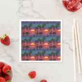 Retro Synthwave Palm Tree Sunset Pattern スタンダードカクテルナプキン (インサイチュ)