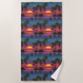 Retro Synthwave Palm Tree Sunset Pattern ビーチタオル (正面)