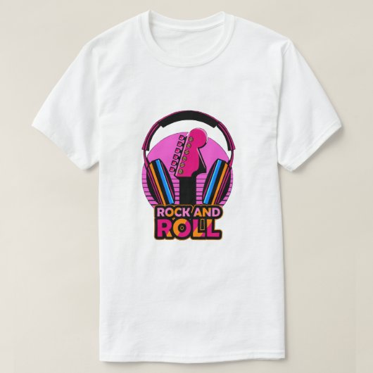 Retro Synthwave Rock and Roll Guitar Tシャツ (デザイン正面)