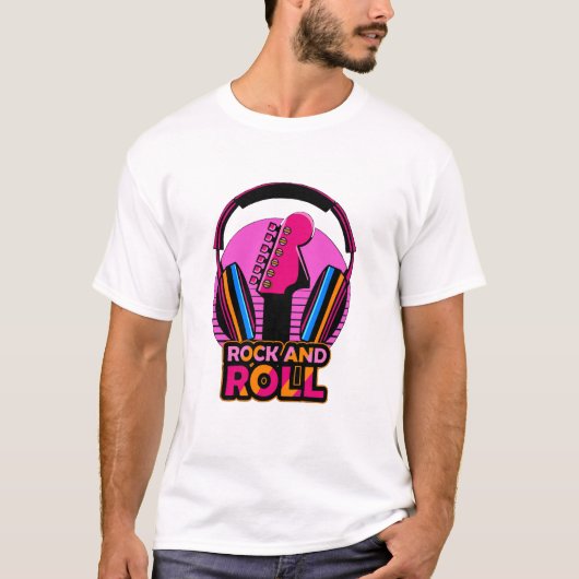 Retro Synthwave Rock and Roll Guitar Tシャツ (正面)