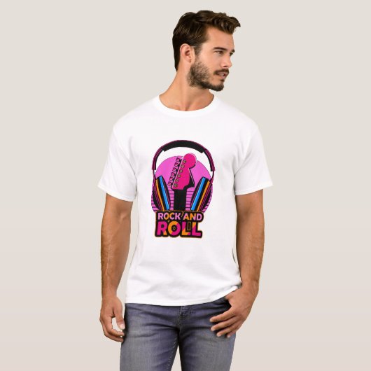Retro Synthwave Rock and Roll Guitar Tシャツ (正面フル)