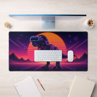 Retro Synthwave VR T-Rex Gaming Desk Mat デスクマット