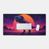 Retro Synthwave VR T-Rex Gaming Desk Mat デスクマット (キーボード&マウス)