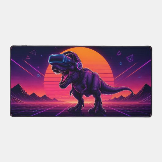Retro Synthwave VR T-Rex Gaming Desk Mat デスクマット (正面)