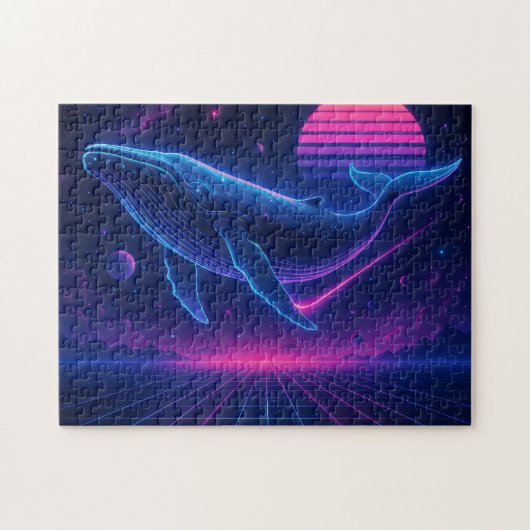 Retro Synthwave Whale – Neon Space Art Puzzle ジグソーパズル (横)