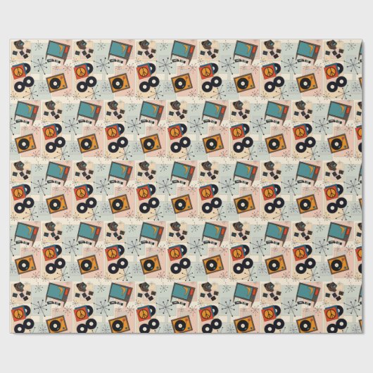 Retro t.v., stereo, camera & vinyl albums ラッピングペーパー (フラット)