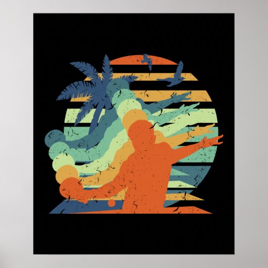 Retro Table Tennis Player Ping Pong Lover Sports ポスター (正面)