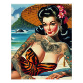 Retro Tattoo Beach Pin-up ポスター (正面)