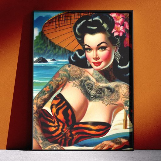 Retro Tattoo Beach Pin-up ポスター
