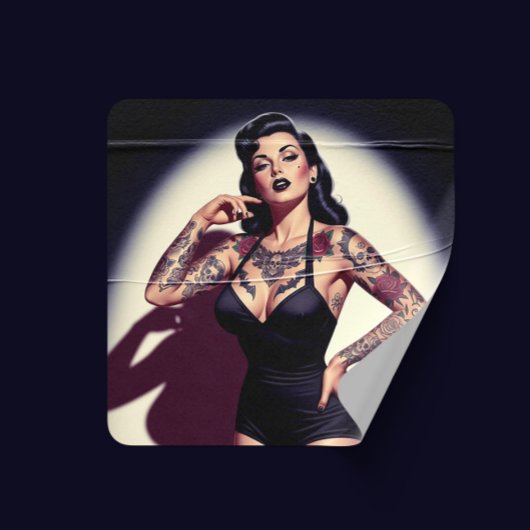 Retro Tattooed Pin-up スクエアシール