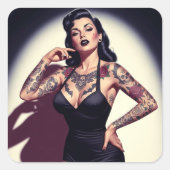 Retro Tattooed Pin-up スクエアシール (正面)