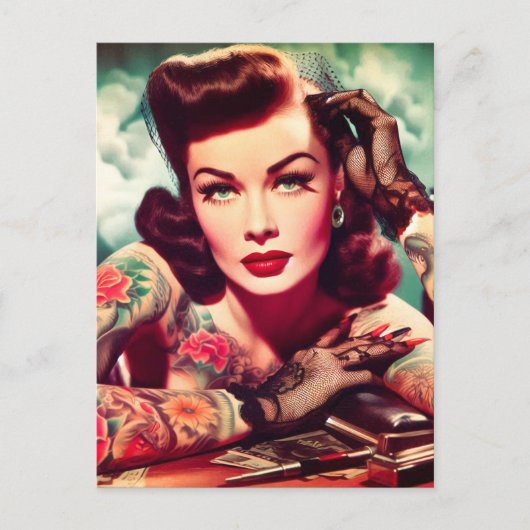 Retro Tattooed Pin-up ポストカード (正面)