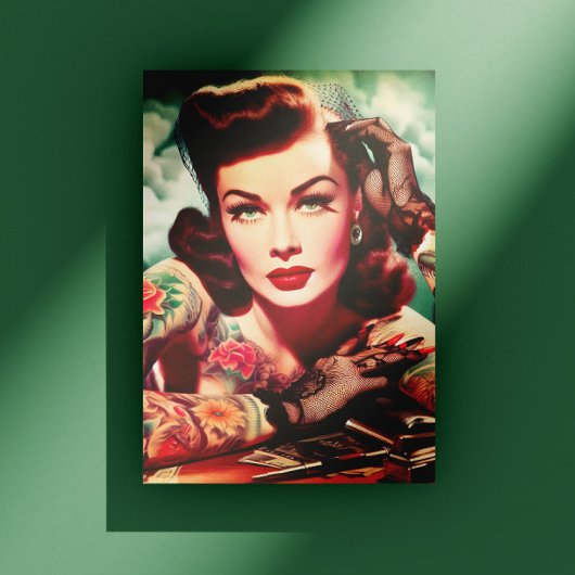 Retro Tattooed Pin-up ポストカード