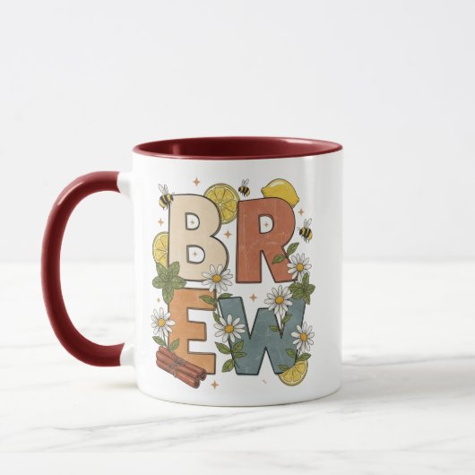 Retro Tea Brew Herb Design マグカップ (左)