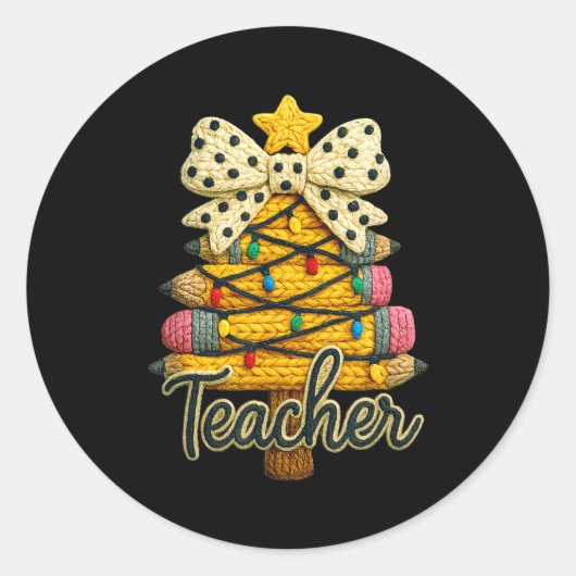 Retro Teacher Christmas, Funny Coquette Bow Gift S ラウンドシール (正面)