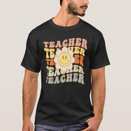 Retro Teacher Daisy Colorful Elementary School Cut Tシャツ (正面)
