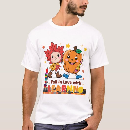Retro Teacher Fall Png, Fall in Love With Learning Tシャツ (正面)