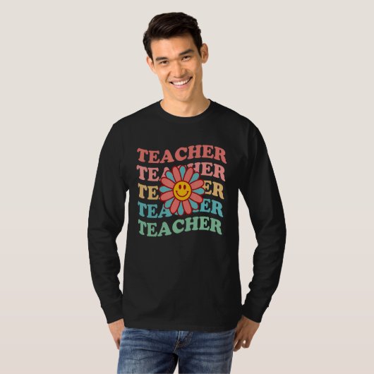 Retro Teachers Inspirational Floral Elementary Sch Tシャツ (正面フル)