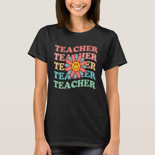 Retro Teachers Inspirational Floral Elementary Sch Tシャツ (正面)