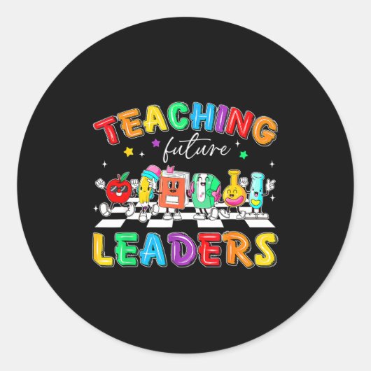 Retro Teaching Future Leaders Groovy Teacher Back  ラウンドシール (正面)