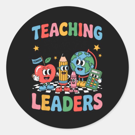 Retro Teaching Future Leaders Groovy Teacher Back  ラウンドシール (正面)