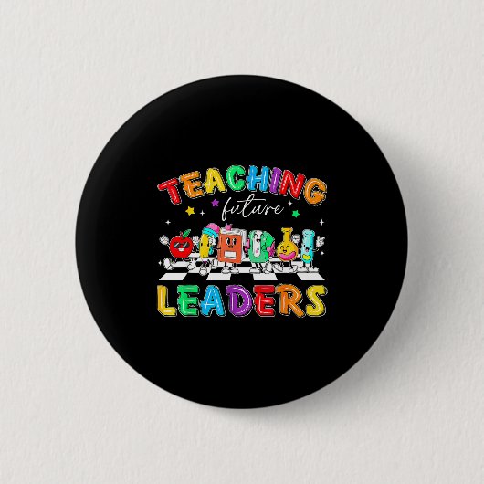 Retro Teaching Future Leaders Groovy Teacher Back  缶バッジ (正面)