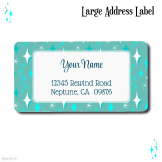 Retro Teal and White Stars Editable Address Label ラベル