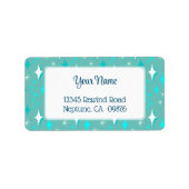 Retro Teal and White Stars Editable Address Label ラベル (正面)