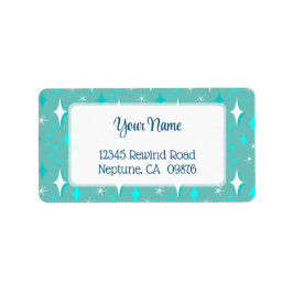Retro Teal and White Stars Editable Address Label ラベル