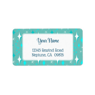 Retro Teal and White Stars Editable Address Label ラベル