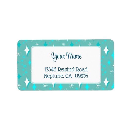 Retro Teal and White Stars Editable Address Label ラベル (正面)