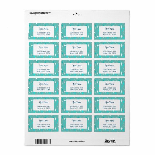 Retro Teal and White Stars Editable Address Label ラベル (フルシート)