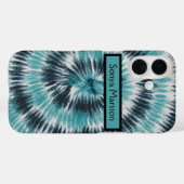 Retro Teal Blue and Black Tie Dye Spiral Case-Mate iPhoneケース (裏面 (横))