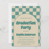 Retro Teal Checkerboard Arch Graduation Party    招待状 (正面)