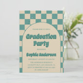 Retro Teal Checkerboard Arch Graduation Party    招待状 (スタンド正面)