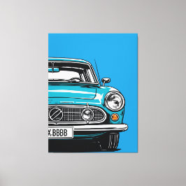Retro Teal Classic Car Front Pop Art Illustration キャンバスプリント