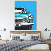 Retro Teal Classic Car Front Pop Art Illustration キャンバスプリント (インサイチュ (寝室))