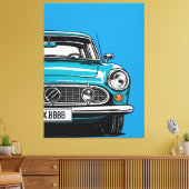 Retro Teal Classic Car Front Pop Art Illustration キャンバスプリント (インサイチュ (リビング))