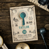 Retro Teal Escape Room Key Mystery Solving Spy 招待状