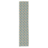 Retro Teal & Orange Floral Grid Table Runner ショートテーブルランナー (正面)
